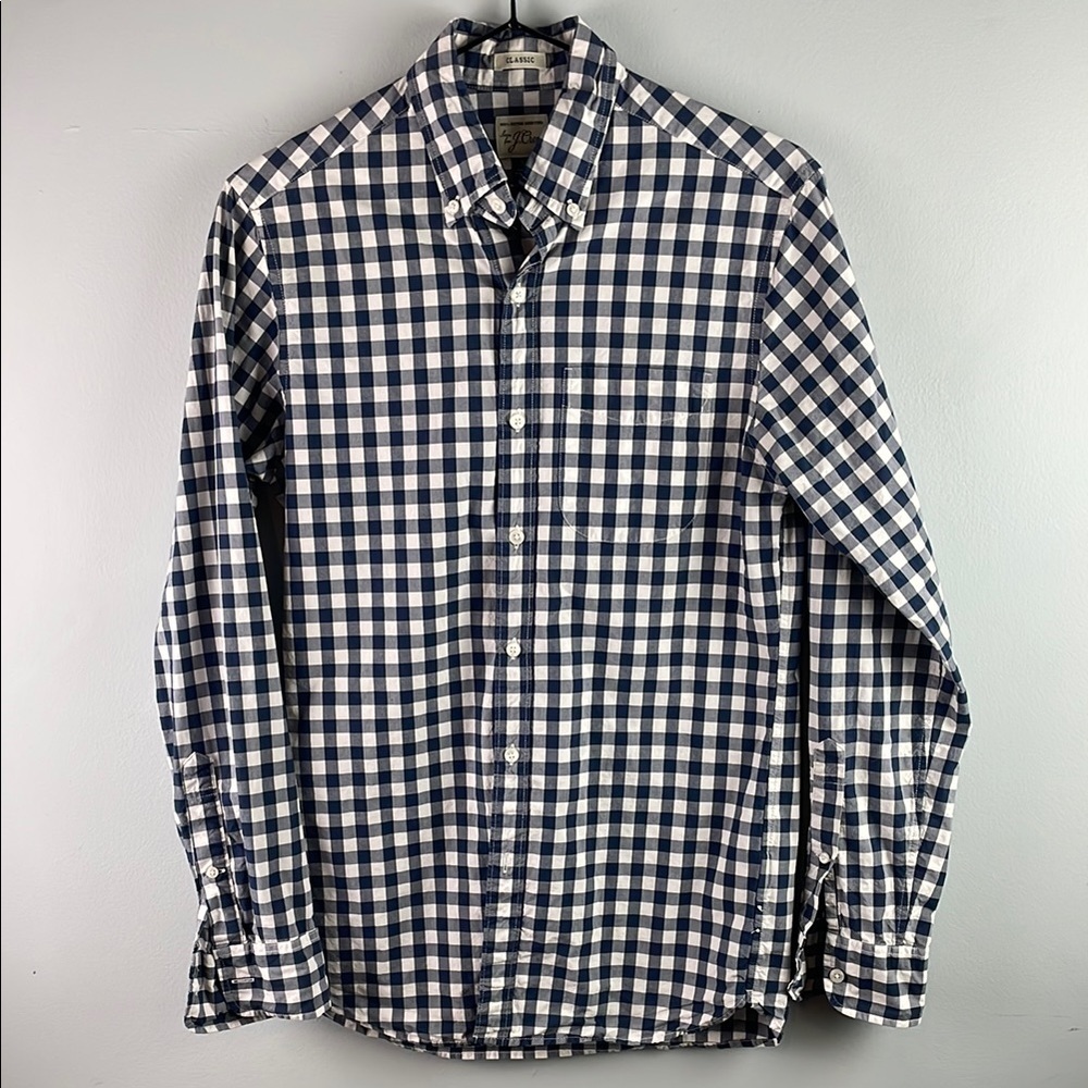 J. Crew Gingham Classic Navy Cotton Shirt Size XS